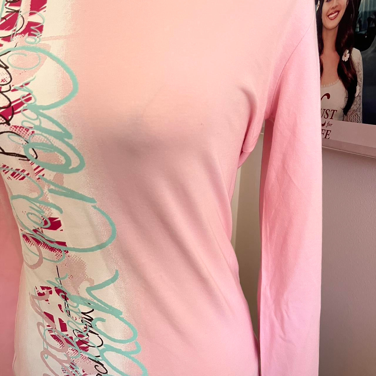2000s y2k deadstock pink lettering graphic long sleeve top NWT