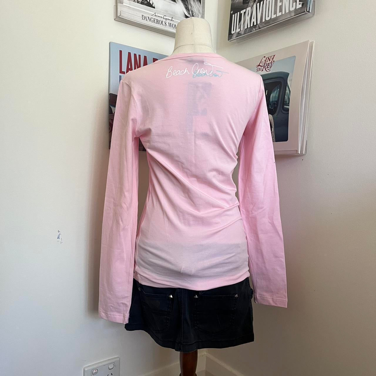 2000s y2k deadstock pink lettering graphic long sleeve top NWT