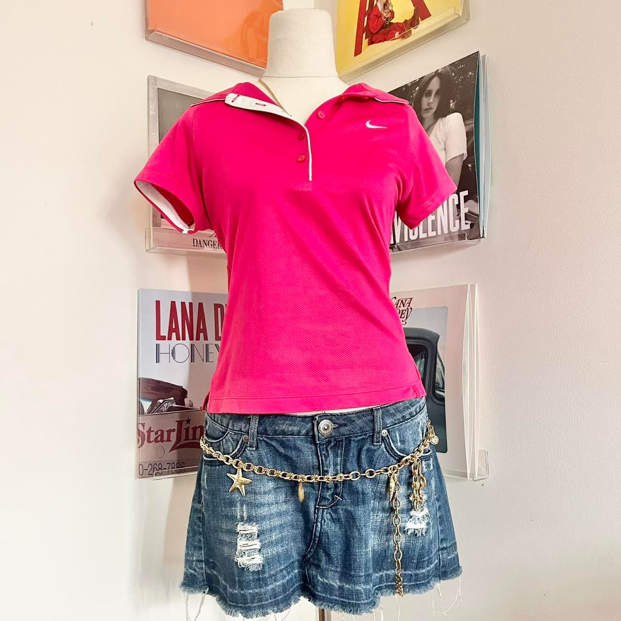 y2k pink nike polo tee