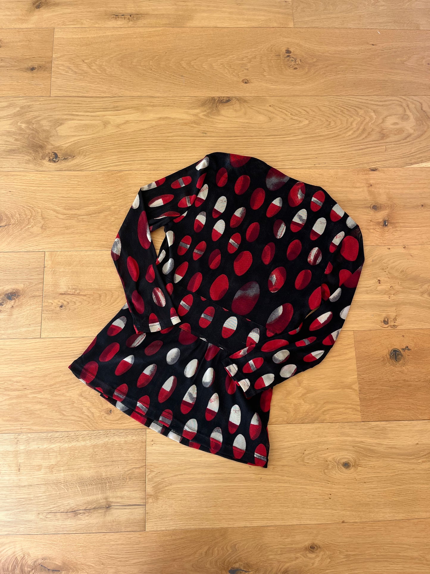 y2k black red abstract print 3/4 sleeve