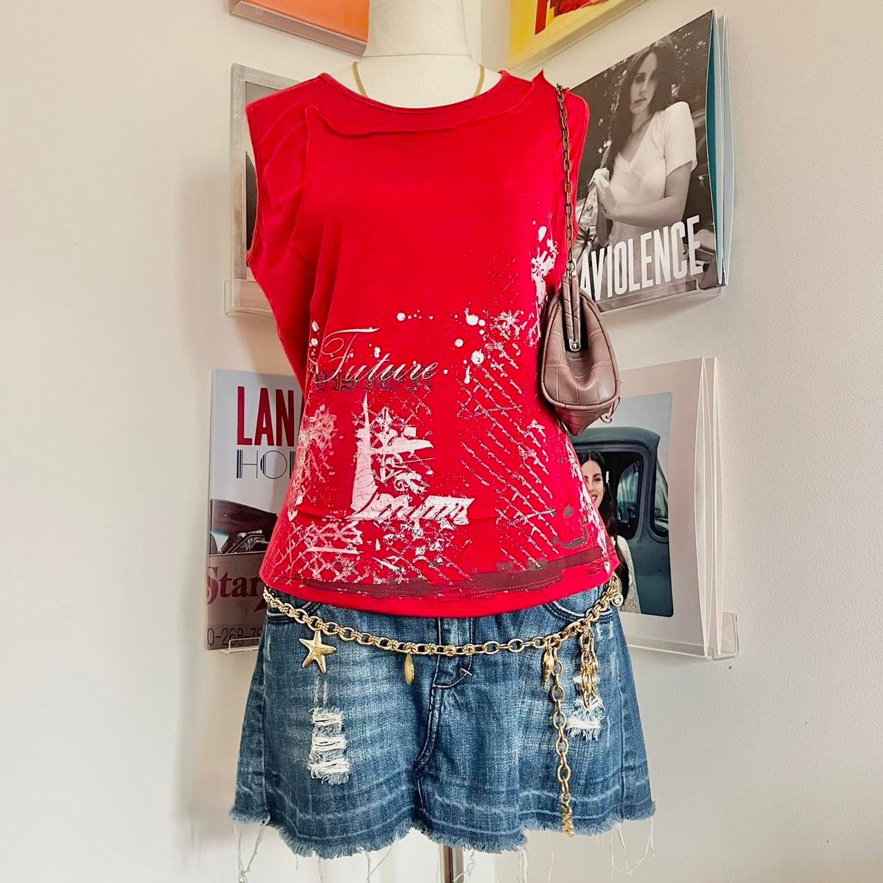 2000s y2k grunge graphic tank with stitching details