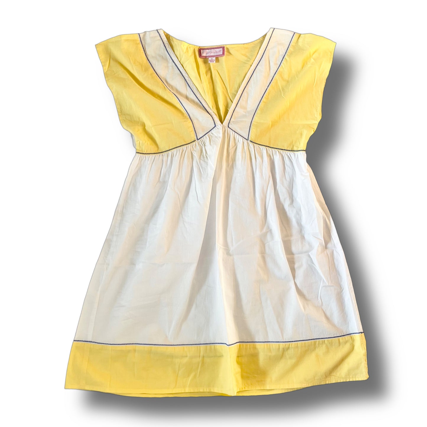 y2k deadstock yellow white babydoll mini dress