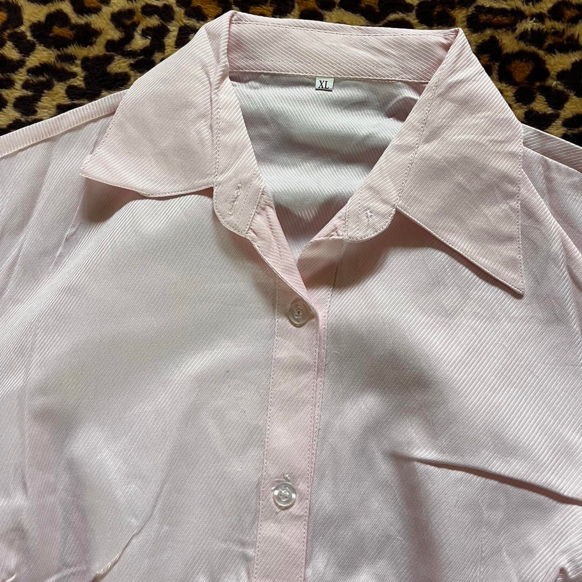 handmade reworked pink pinstripe shirred long sleeve shirt