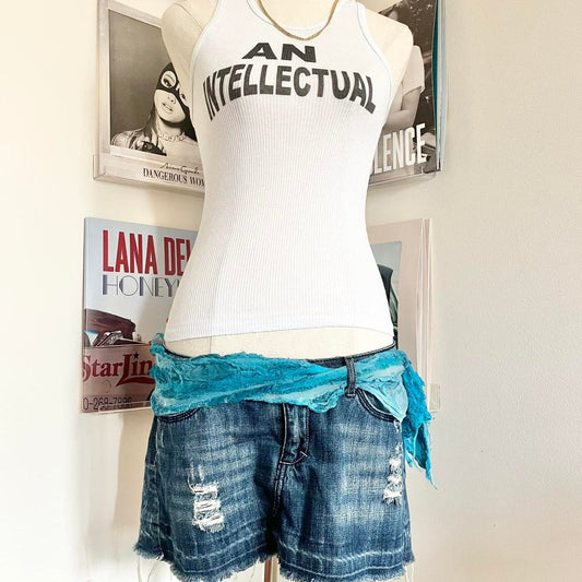 2000s y2k vintage blue abstract print skinny scarf