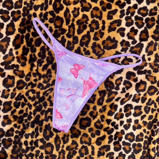 2000s y2k deadstock purple butterfly sparkle thong