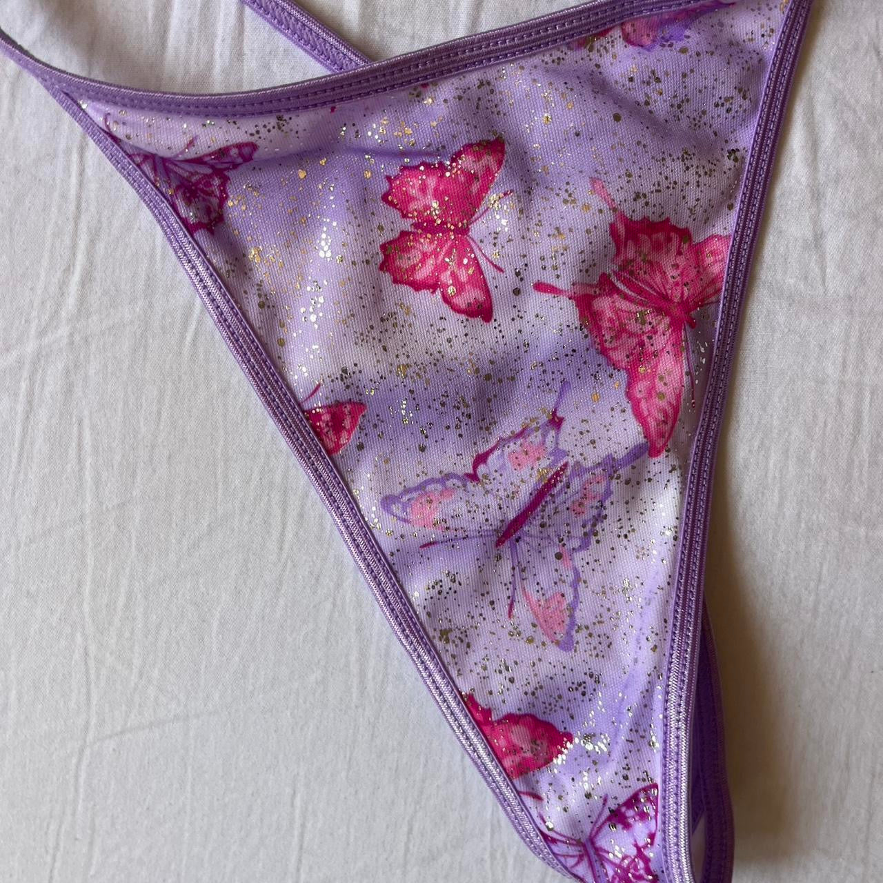 2000s y2k deadstock purple butterfly sparkle thong