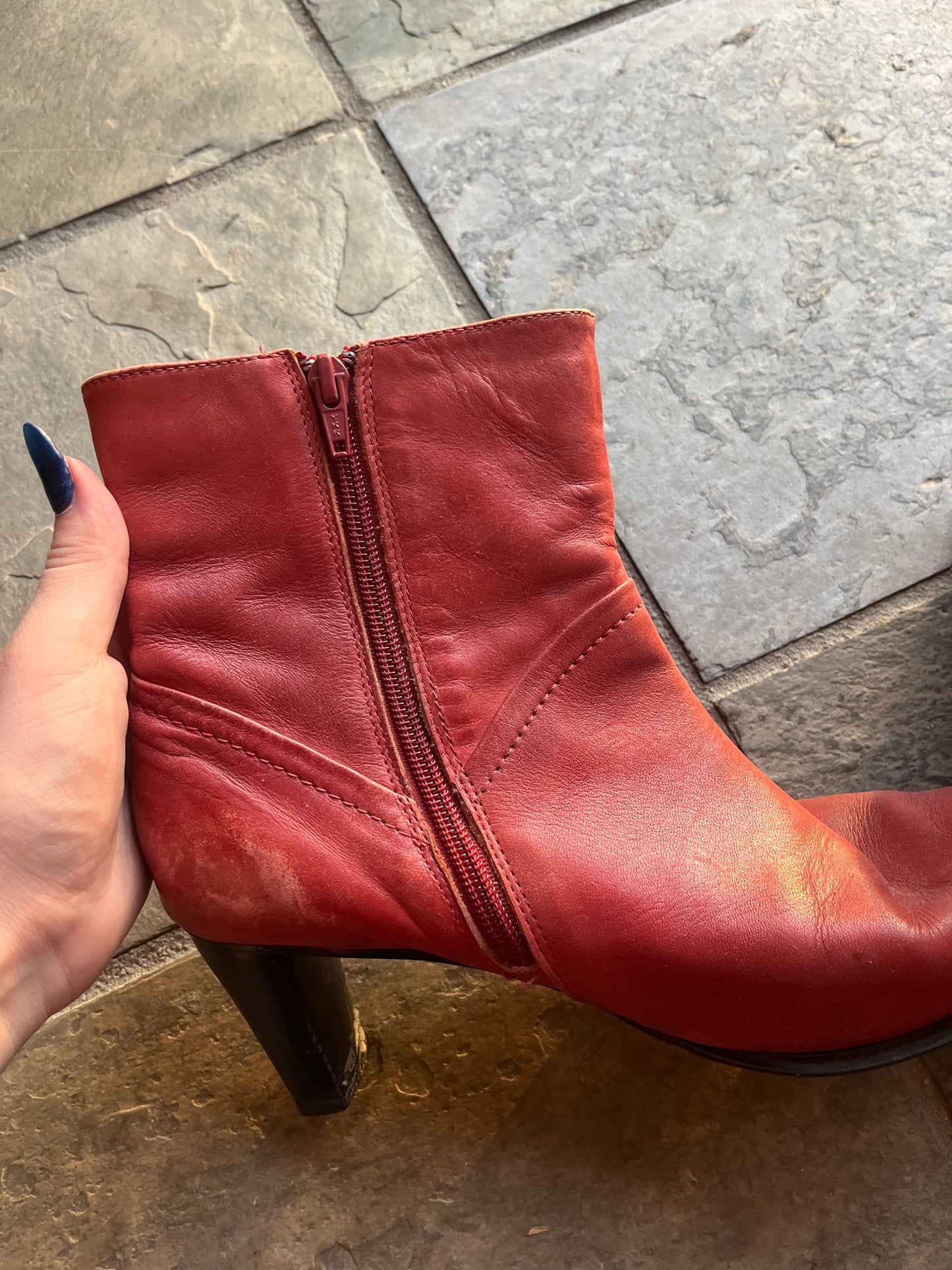 vintage red leather ankle boots