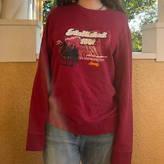 jeep cotton oversized graphic red sweatshirt