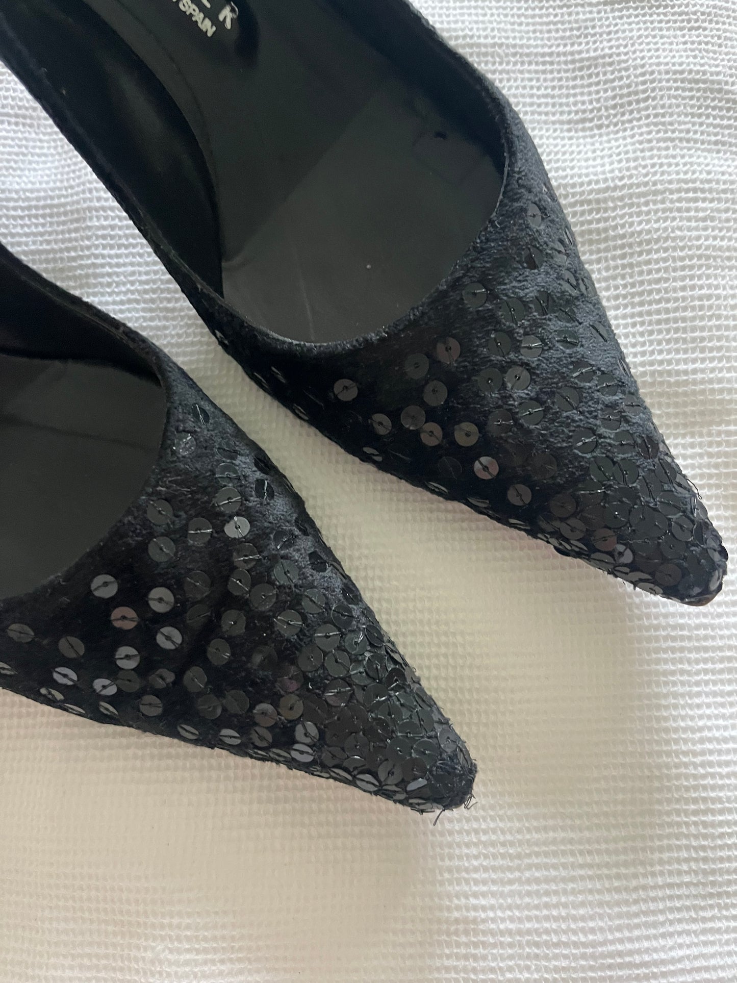 vintage 90s black sequin heels