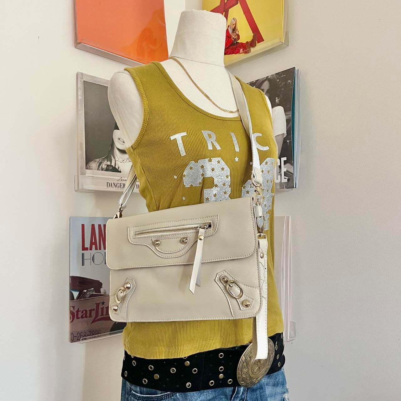 vintage moto style crossbody bag
