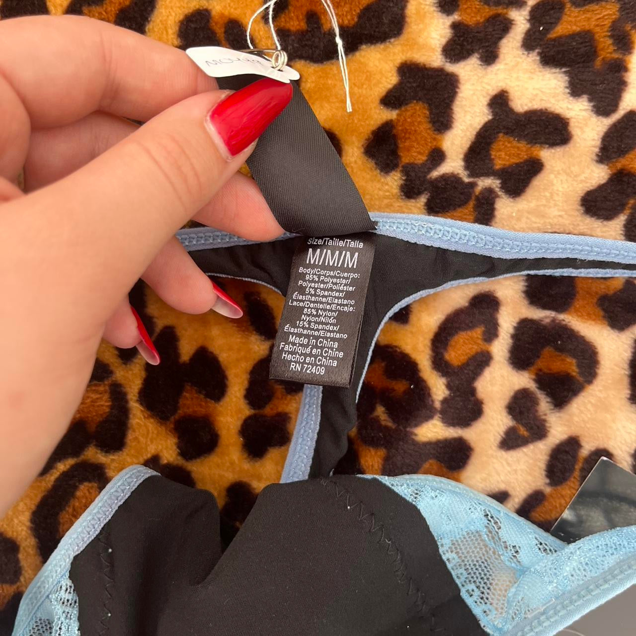 deadstock NWT black blue lace trim thong