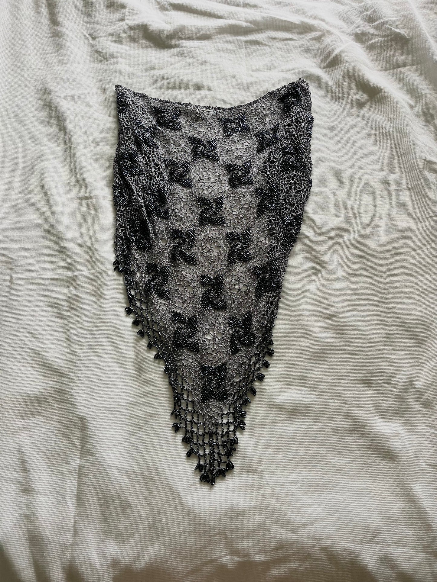 insane silver crochet beaded festival shawl