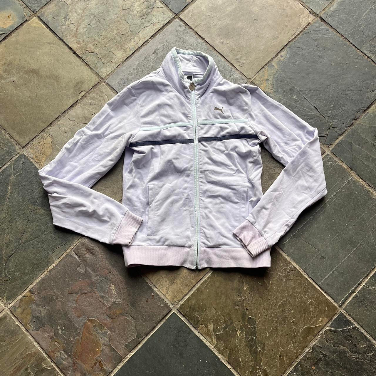 lilac puma zip up jacket with two stripes