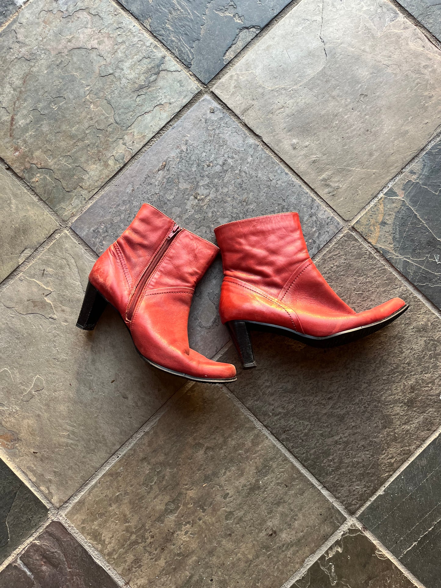 vintage red leather ankle boots