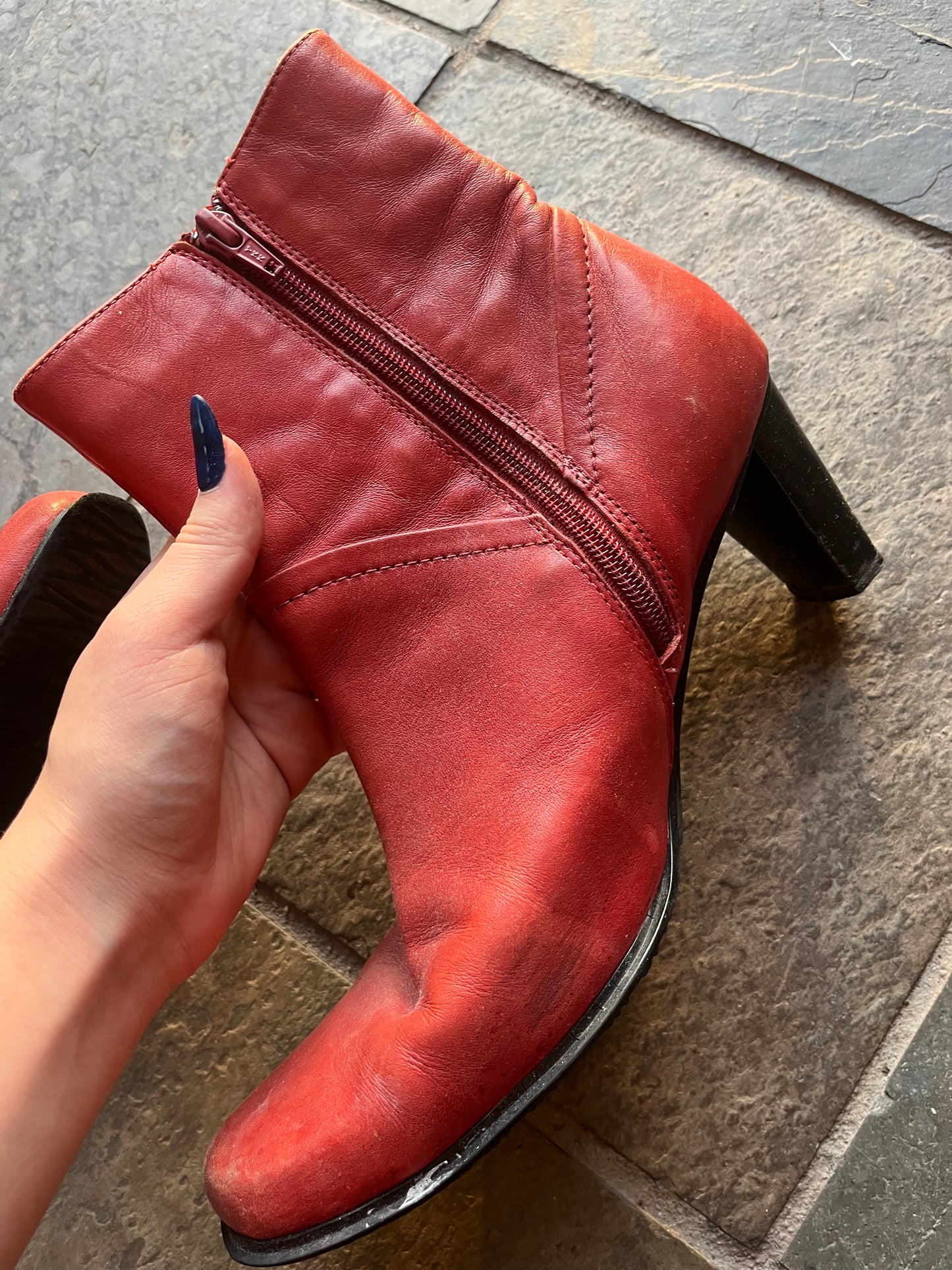 vintage red leather ankle boots