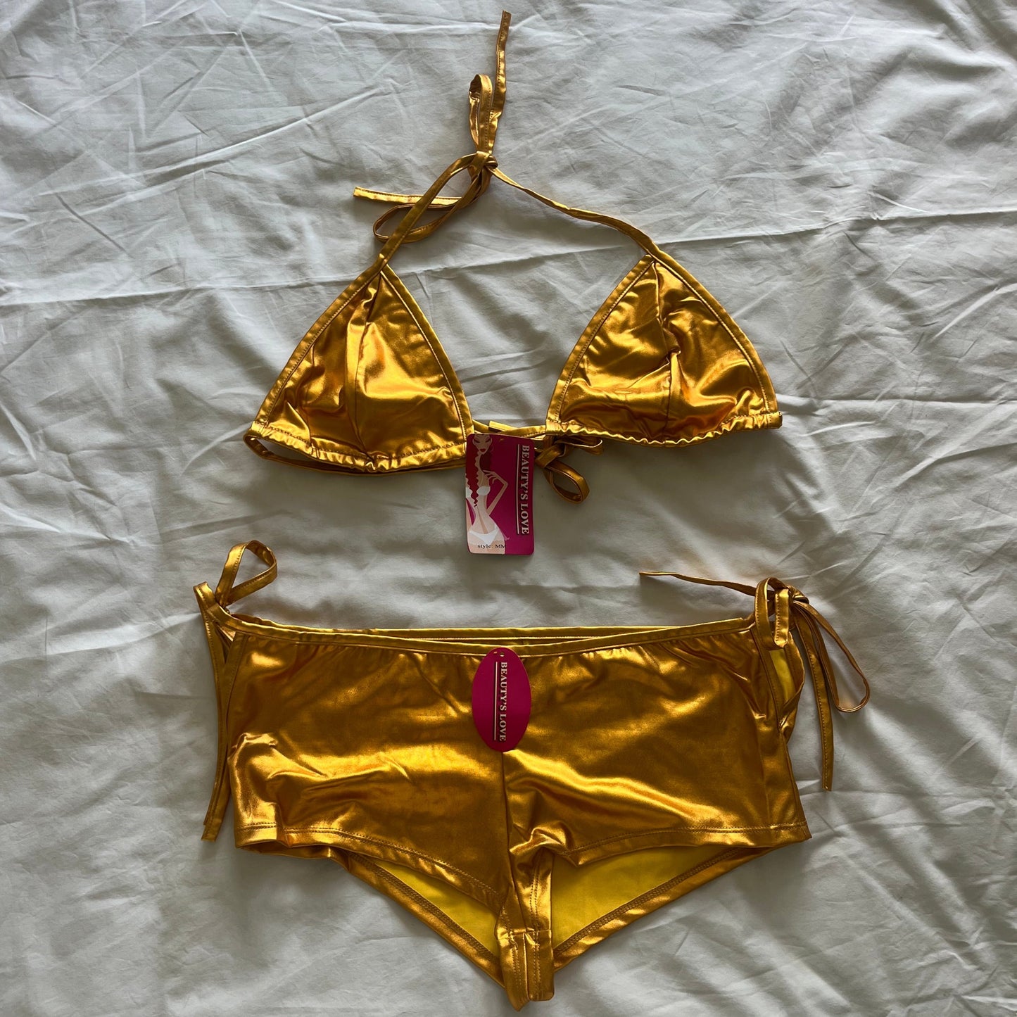 deadstock gold festival mini short bikini set