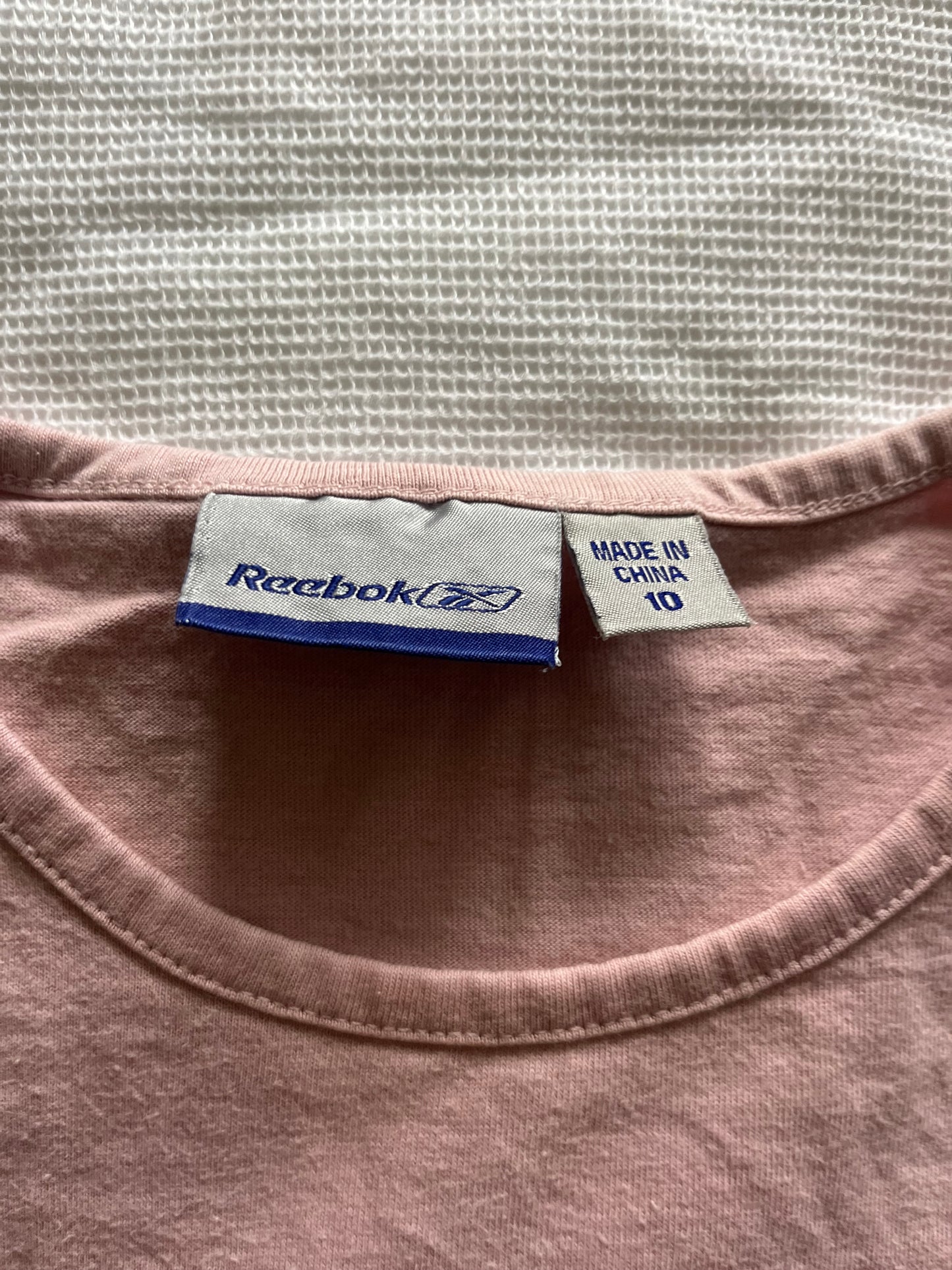 y2k 2000s pink reebok logo graphic tshirt