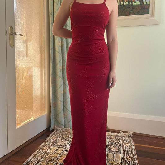 vintage red embellished maxi formal prom dress