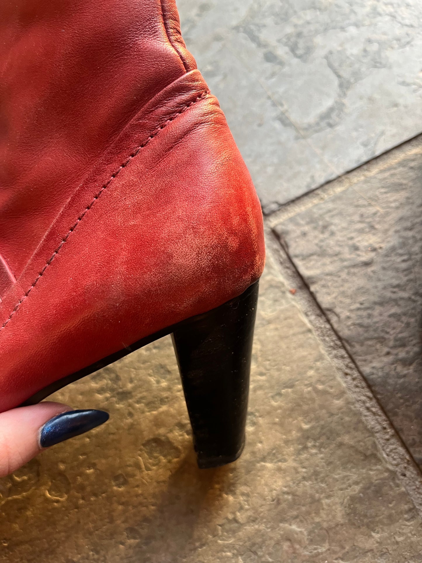 vintage red leather ankle boots