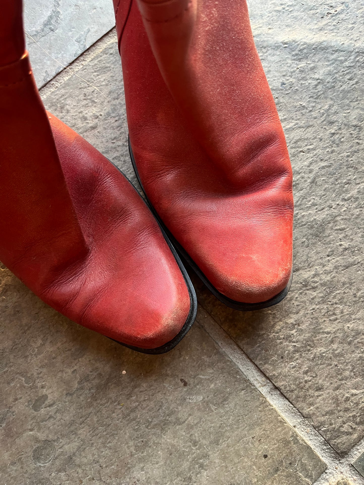 vintage red leather ankle boots