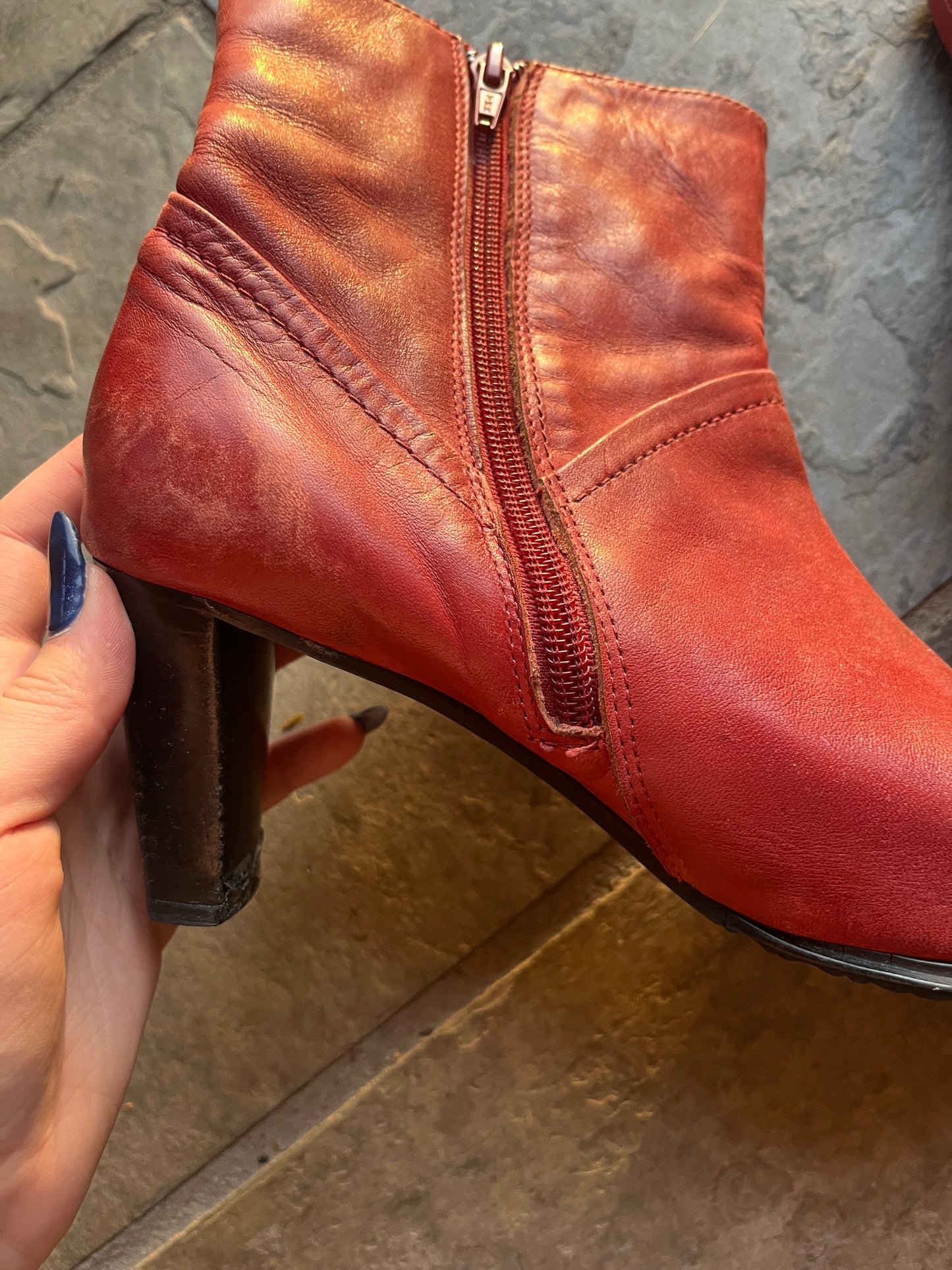 vintage red leather ankle boots