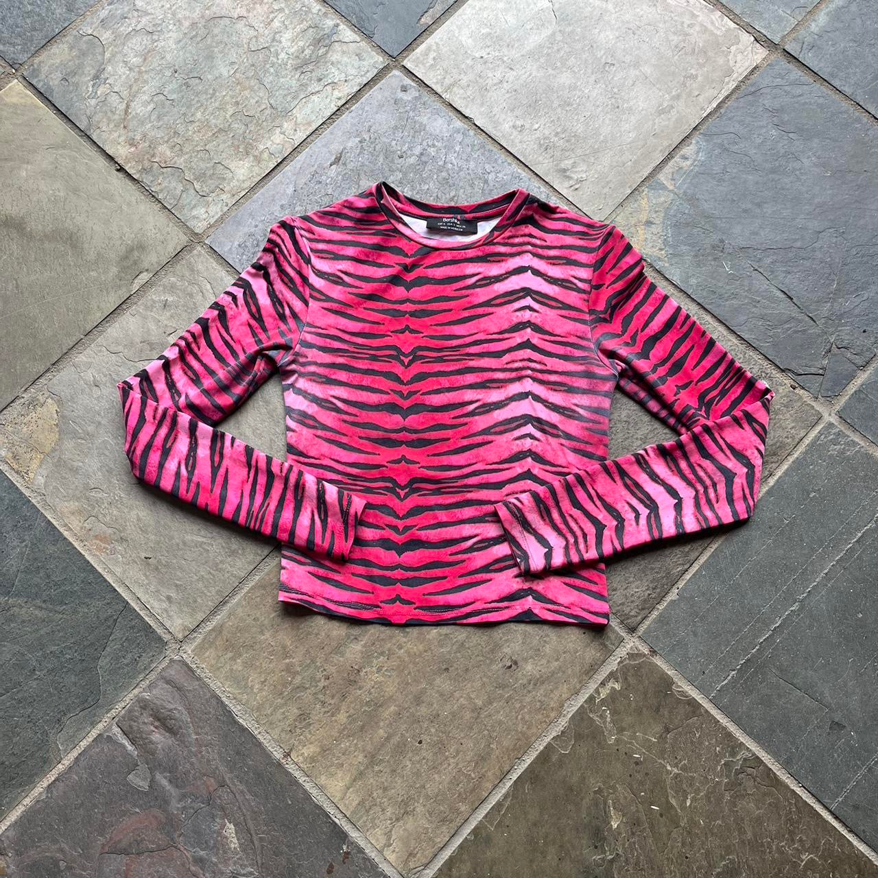 y2k style pink zebra print long sleeve