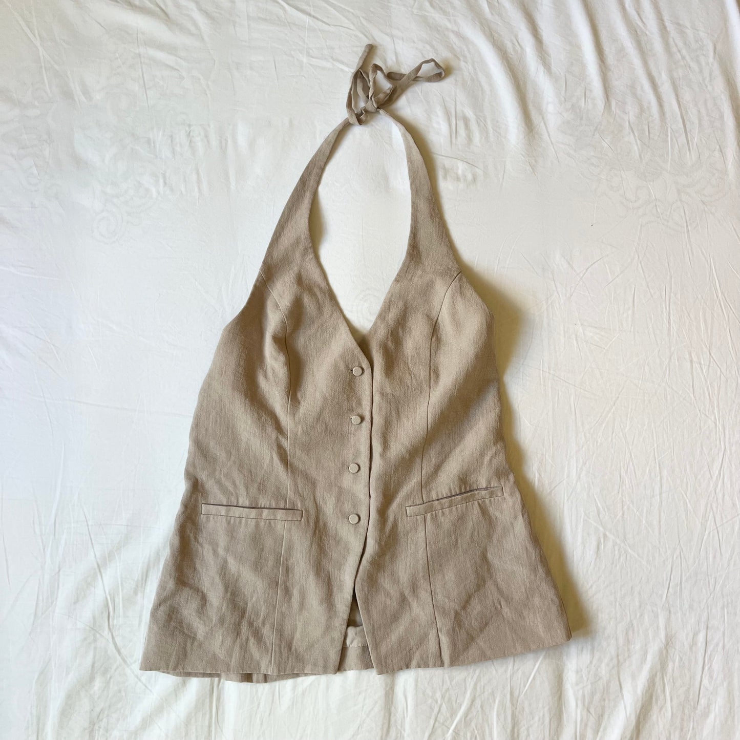 kookai tan halter button up vest