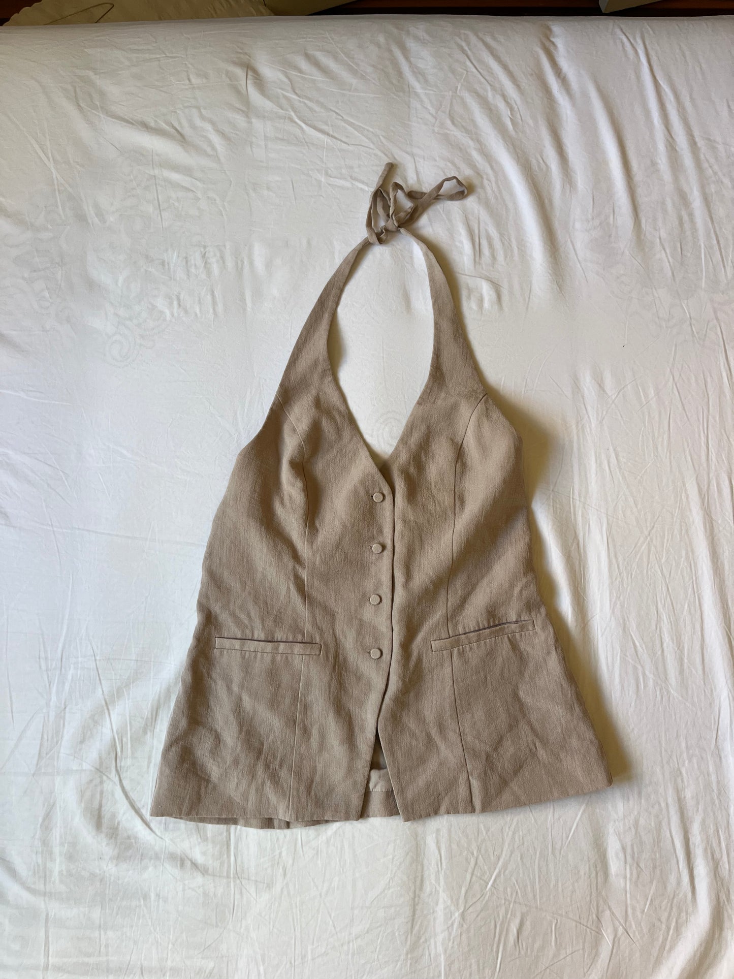 kookai tan halter button up vest