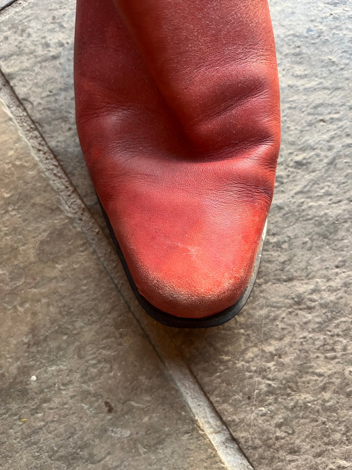 vintage red leather ankle boots