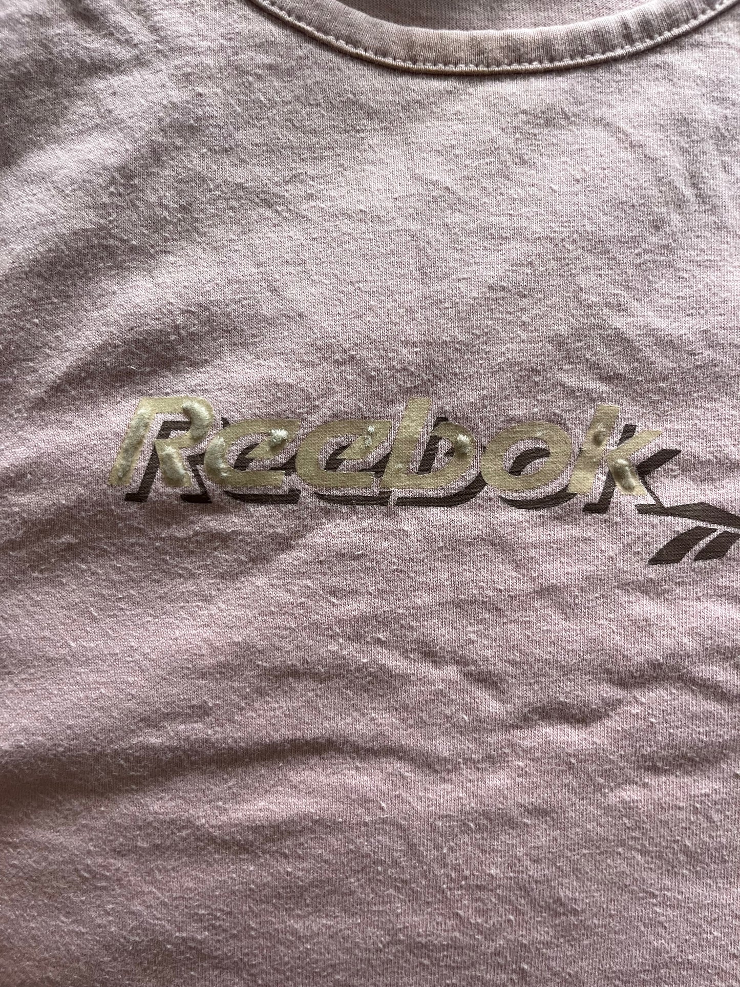 y2k 2000s pink reebok logo graphic tshirt