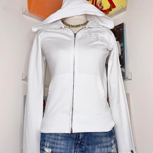 vintage 2000s y2k abercrombie and fitch white zip up jacket