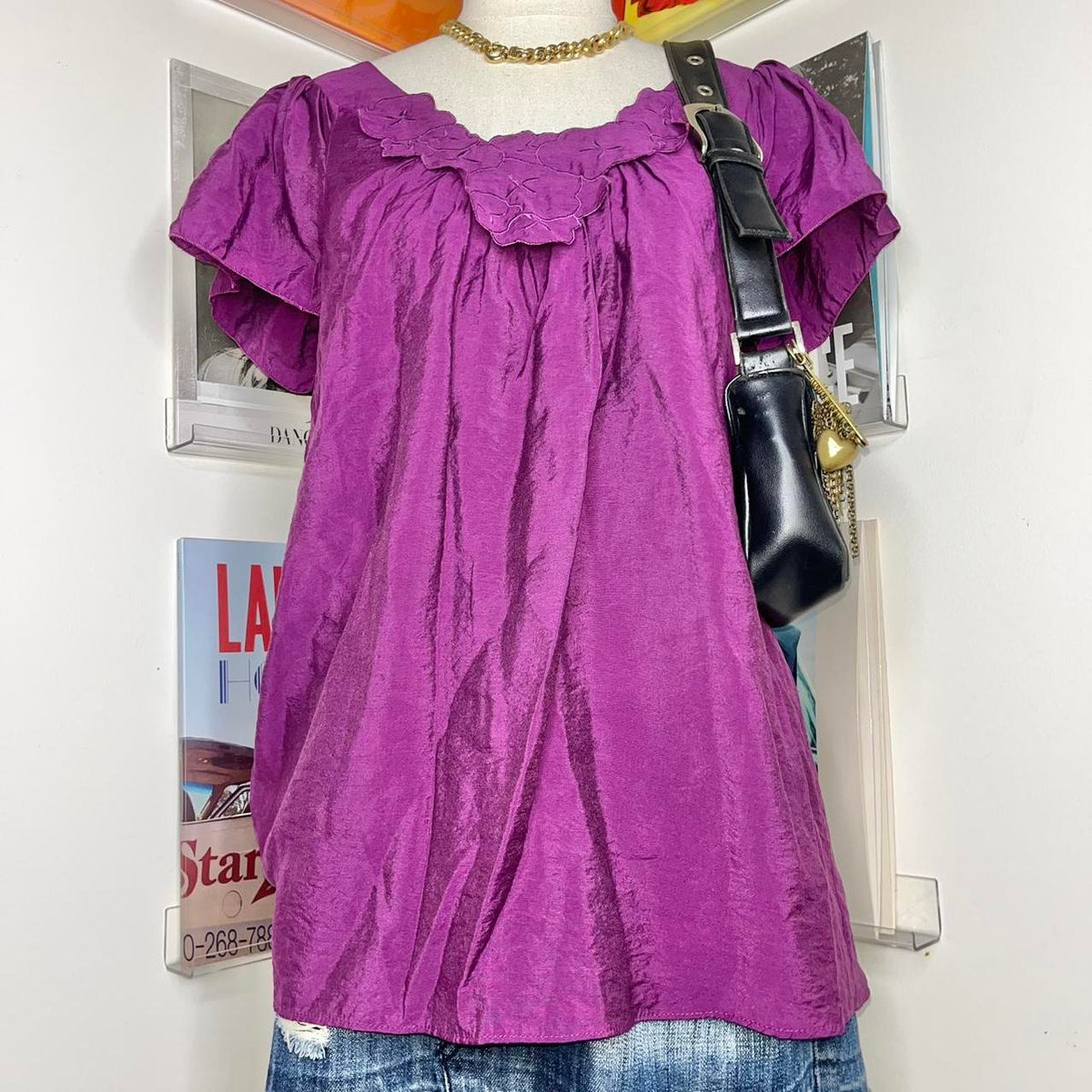 deadstock NWOT 2000s y2k purple flowy tee