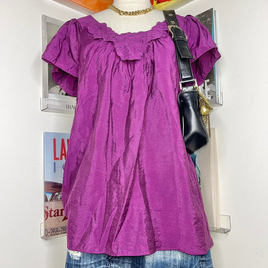 deadstock NWOT 2000s y2k purple flowy tee