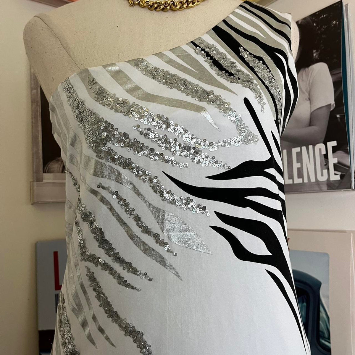 2000s y2k one shoulder zebra print tank