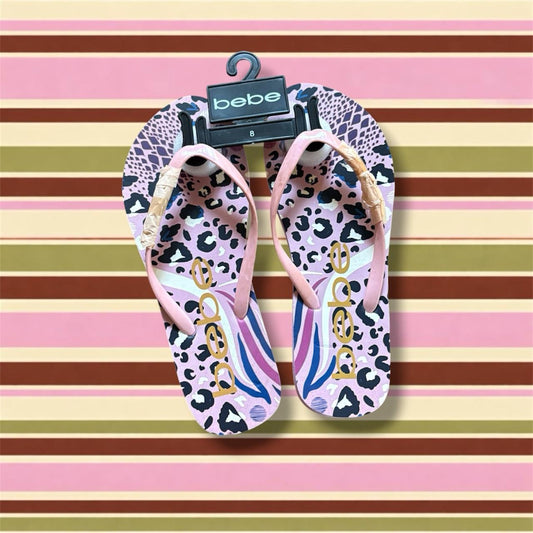 deadstock NWT 2000s mcbling style pink leopard print bebe thongs