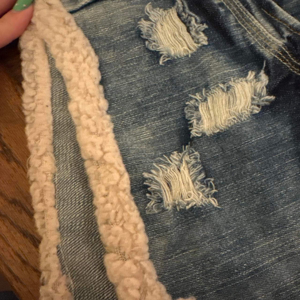 vintage 2000s y2k festival boho fleece trim denim shorts