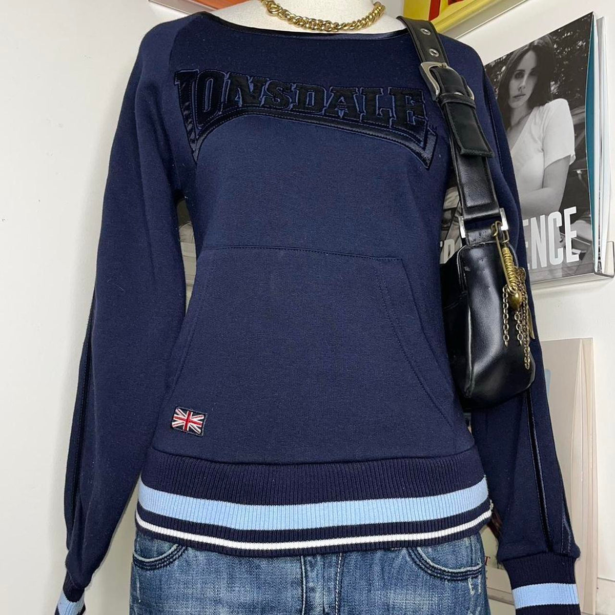 2000s y2k activewear lonsdale blue off shoulder jumper