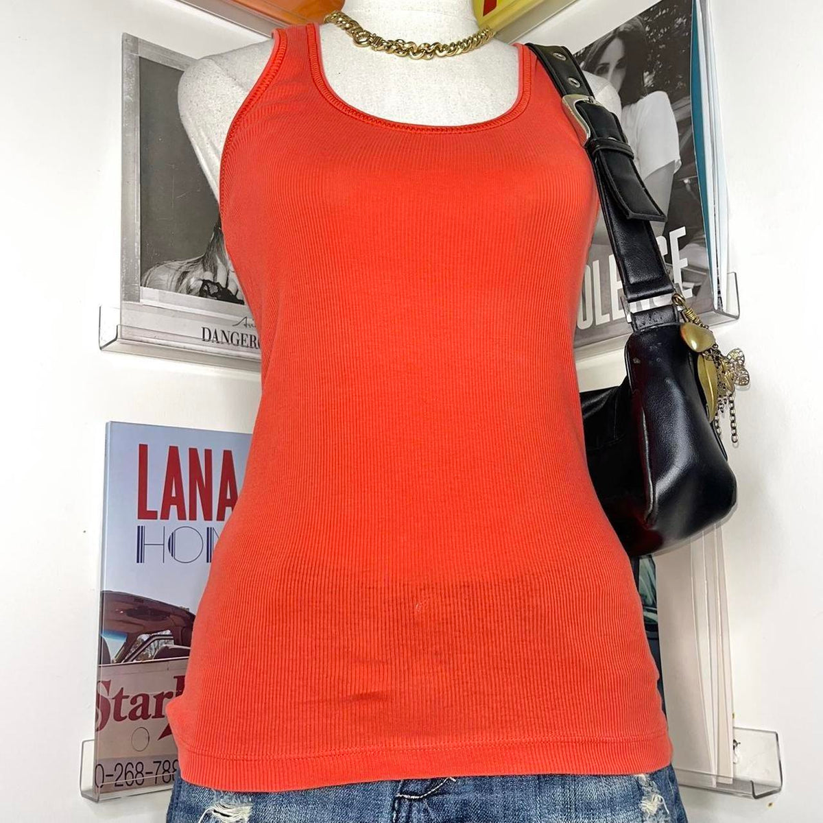 vintage 2000s y2k orange ribbed tank top