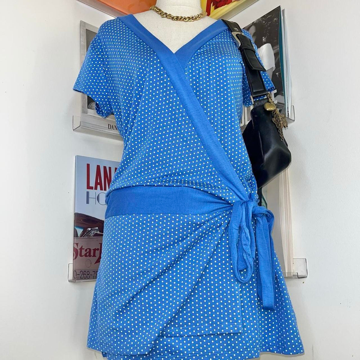 deadstock NWT 2000s y2k blue polka dot tunic / short dress