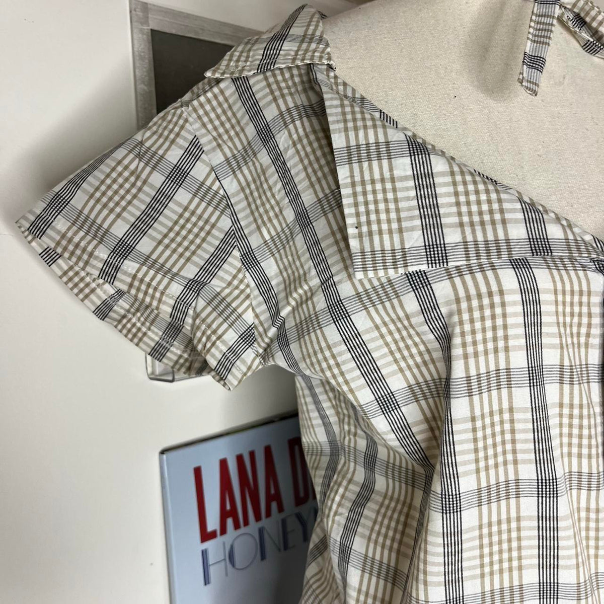 vintage handmade reworked plaid check collar shirt with neck tie