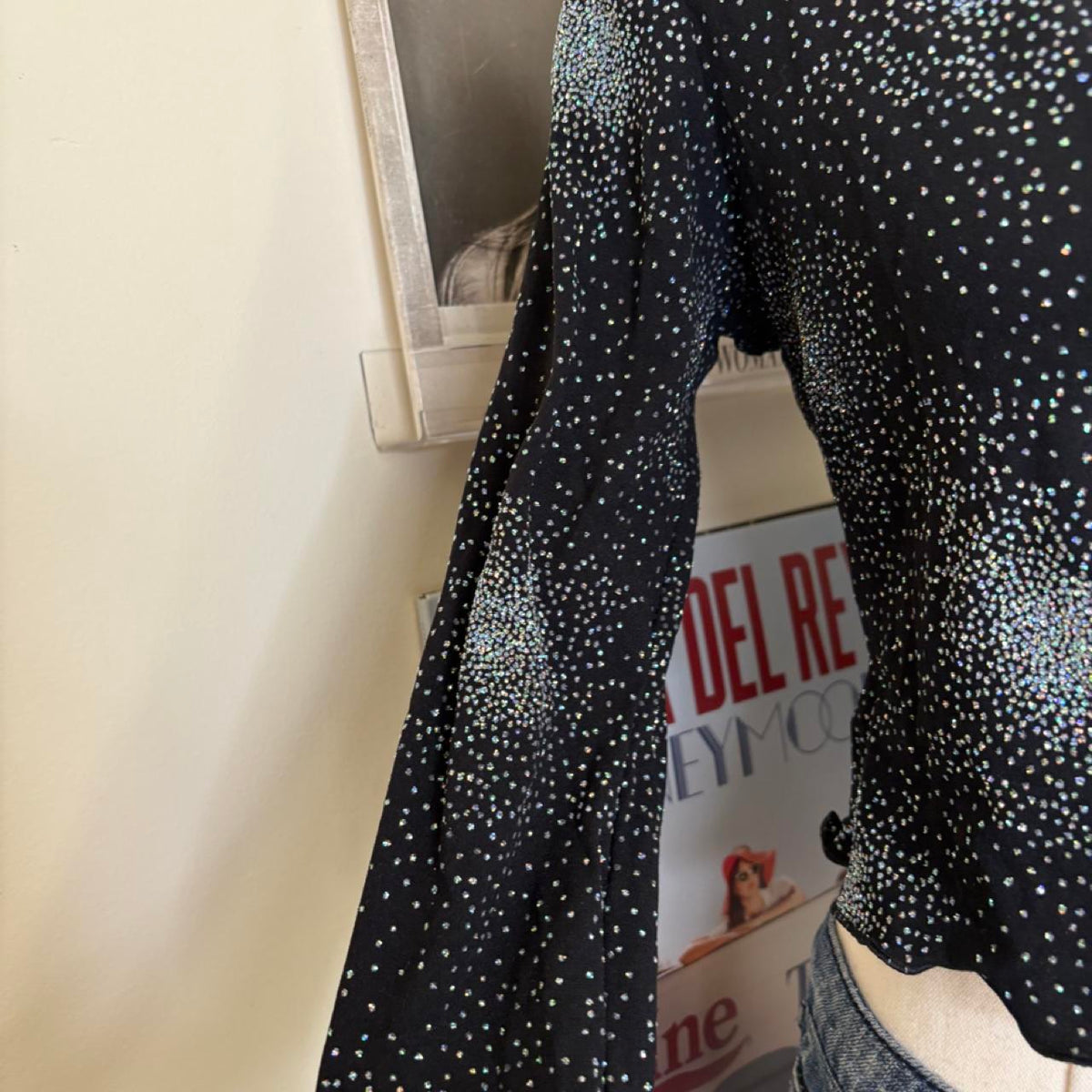 vintage 90s black glitter sparkle crop cardigan