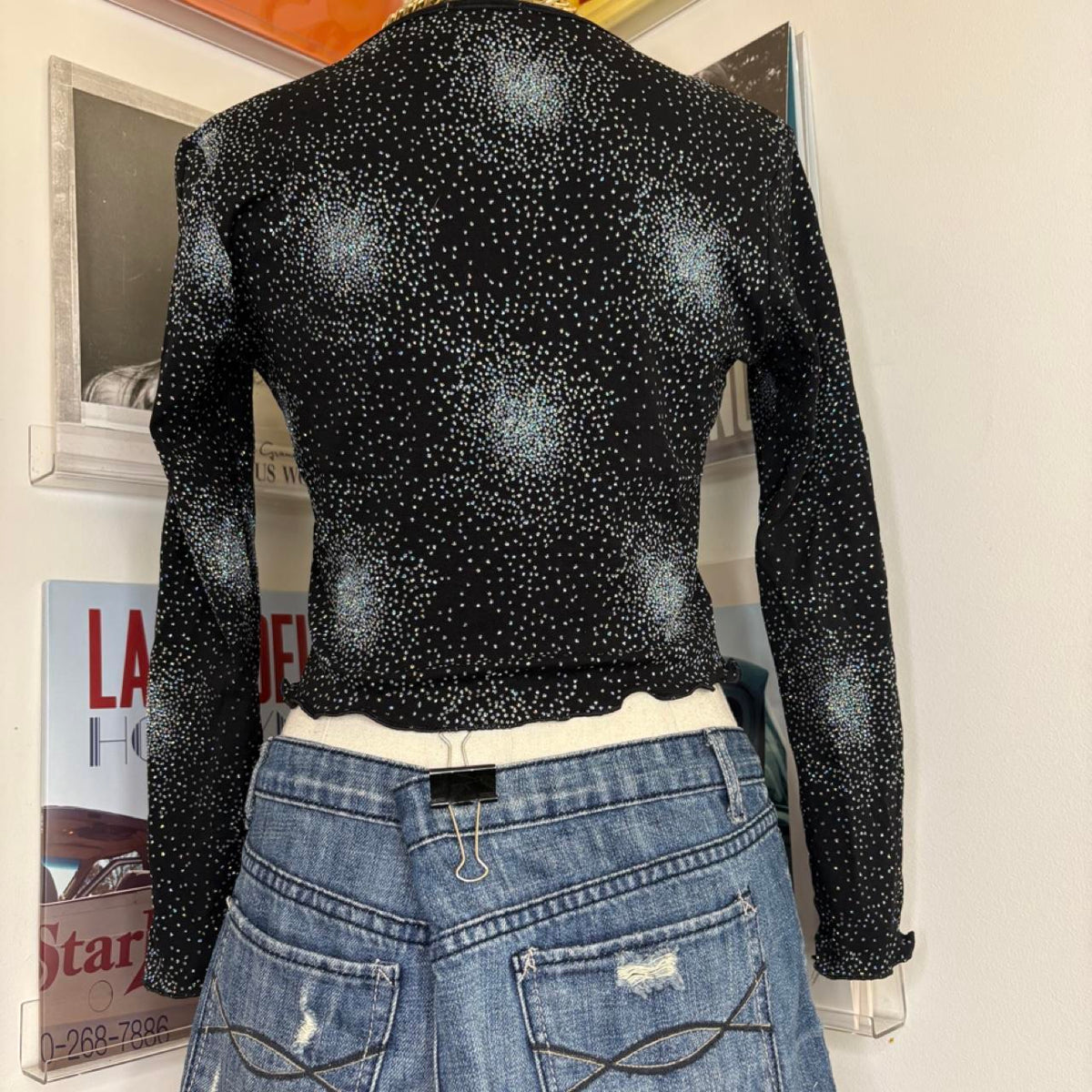 vintage 90s black glitter sparkle crop cardigan