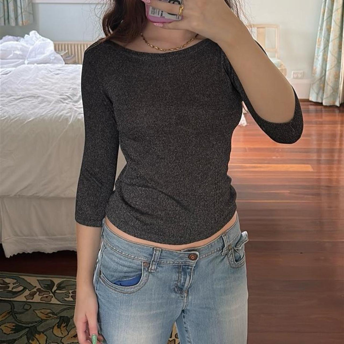 vintage 90s silver half sleeve knit sweater top