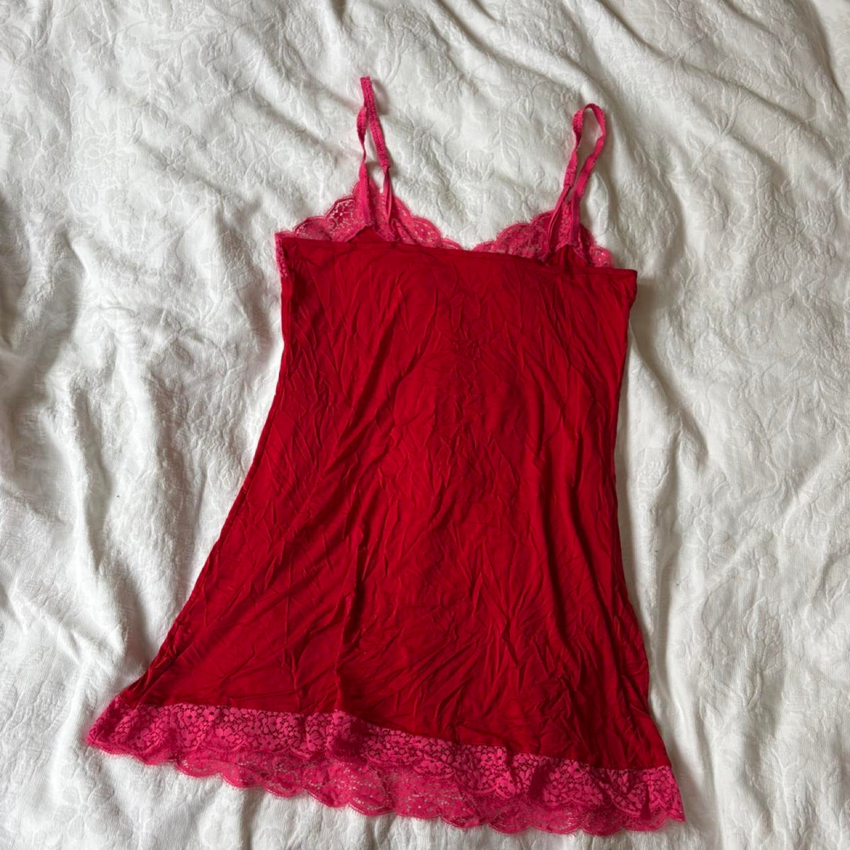 vintage 2000s y2k red pink slip lingerie dress